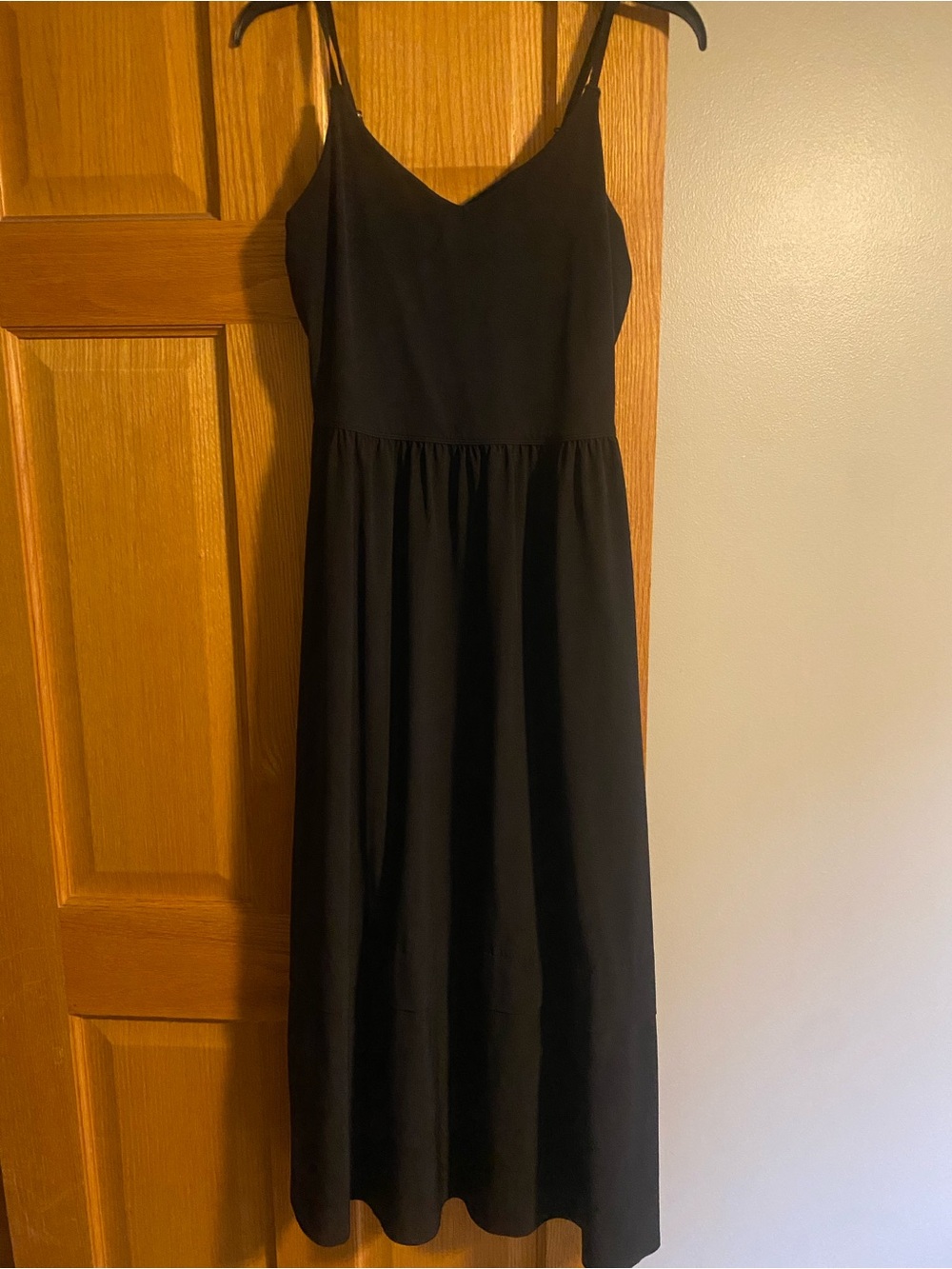 Athleta Classic Black Spaghetti Strap Maxi Dress.